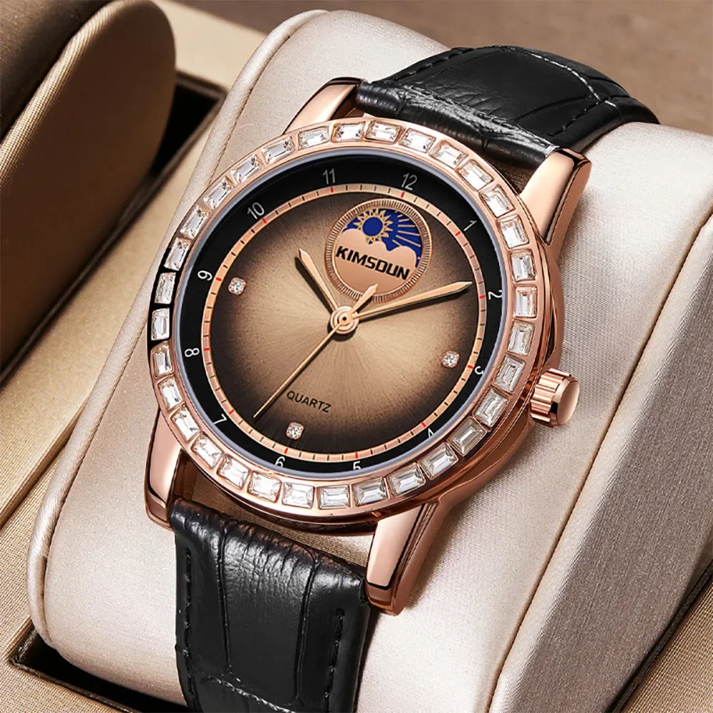 

Unique AAA diamond Watches Men Luxury Brand Brown Business Dress Quartz Watch Male Leather Watch Men Luminous Relogio Masculino