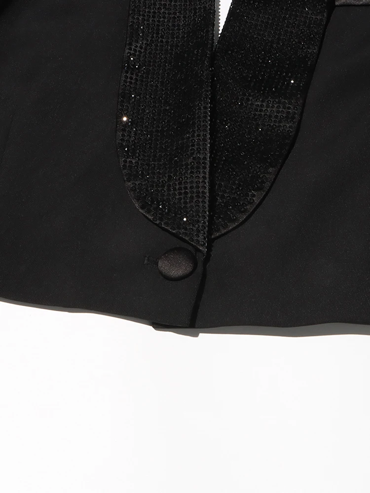 CHICEVER Hollow Out Backless Blazers For Women Notched Collar Long Sleeve Slimming Patchwork Diamonds Summer Blazer Female New