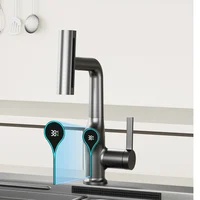 Waterfall Temperature Digital Display Basin Faucet Lift Up Down Stream Sprayer Hot Cold Water Sink Mixer Wash Tap For Bathroom 3