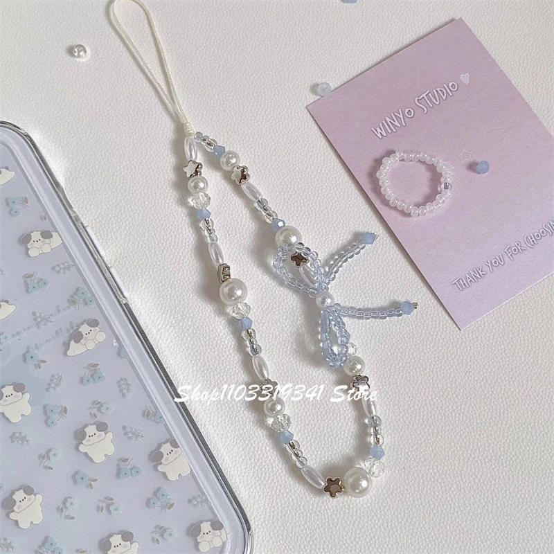 한국어 Y2K 귀여운 3D 핑크 블루 Bowknot 페르시 전화 매력 체인 전화 액세서리 전화 스트랩 Anti-Lost Lanyard 교수형 밧줄