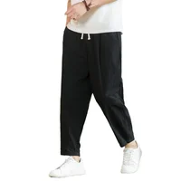 Streetwear Men Cotton Trousers Casual Solid Color Long Pants Breathable Drawstring Straight Pants Harem Pants Men Baggy Pants 2