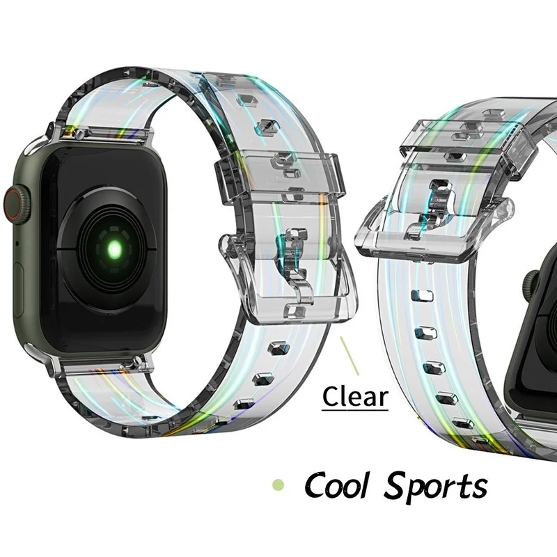 Colorful Silicone Watch Band Strap for Apple Watch Series 7 6 SE 5 Clear Sport apple watch strap  iWatch band series 7 band