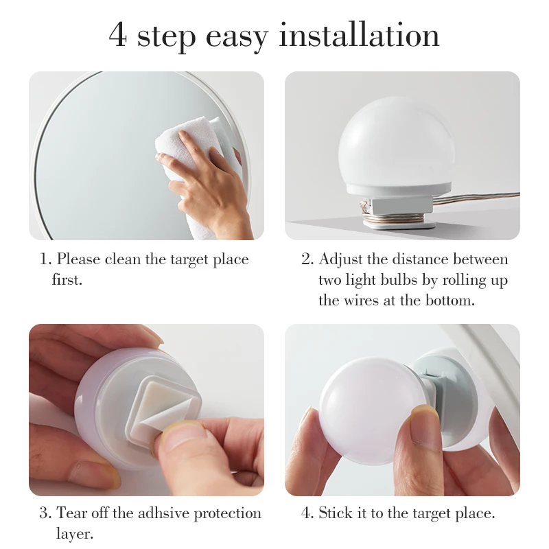 LED Vanity Light Bulbs for Makeup Mirror - Dimmable USB-Powered Bathroom and Dressing Table Lighting