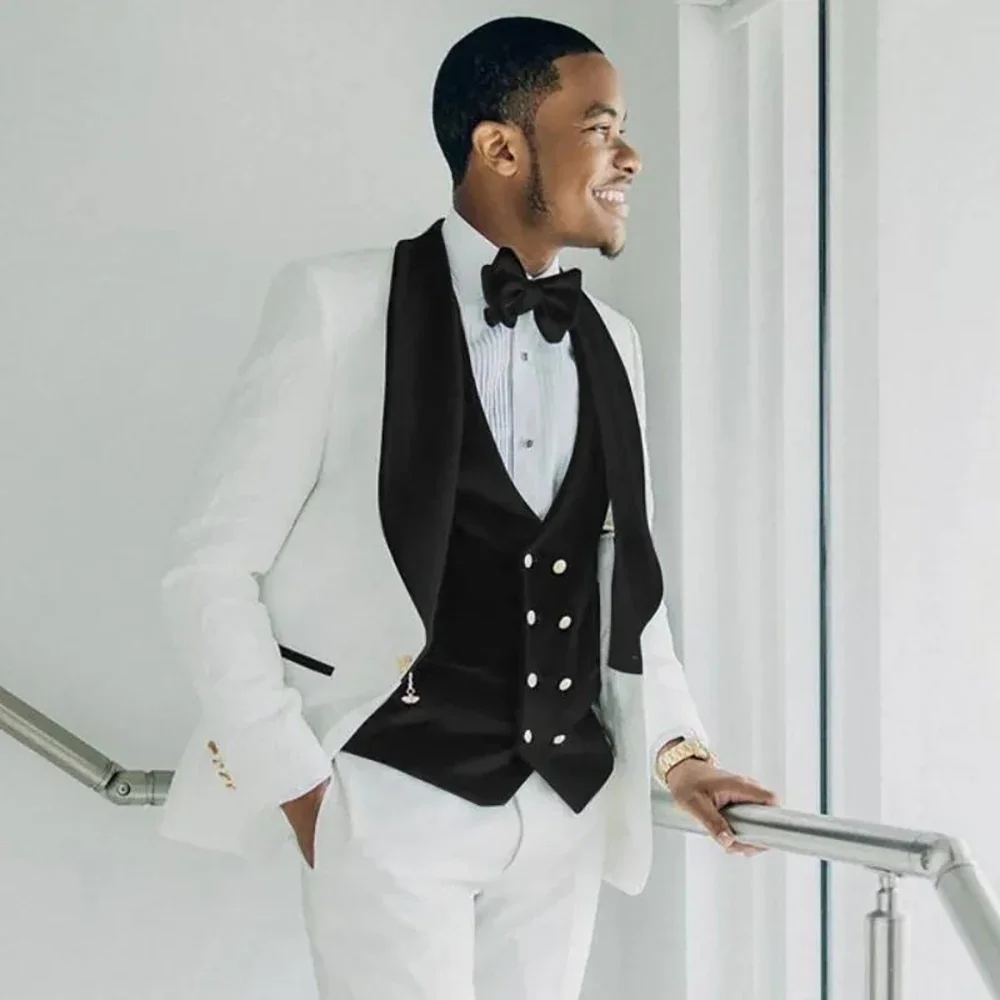 Men Suits For Wedding Three Pieces(Jacket+Pants+Vest) Luxury Velvet Lapel Groom Party Prom Terno Masculino Blazer Set