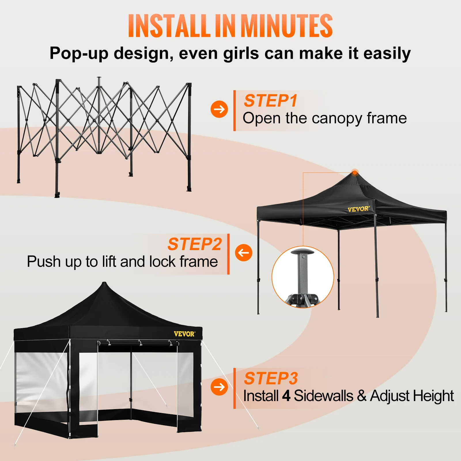 VEVOR Pop Up Canopy Tent,10 x 10 FT, Outdoor Patio Gazebo Tent UV Resistant Waterproof Instant Gazebo for Party, Garden,Backyard 5