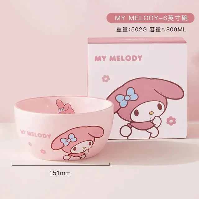 4.5/6-Inch Anime Sanrio Hello Kitty My Melody Cinnamoroll Ceramic Bowl Kawaii Cartoon Cute Home Rice Bowl Tableware Kids Gift 6