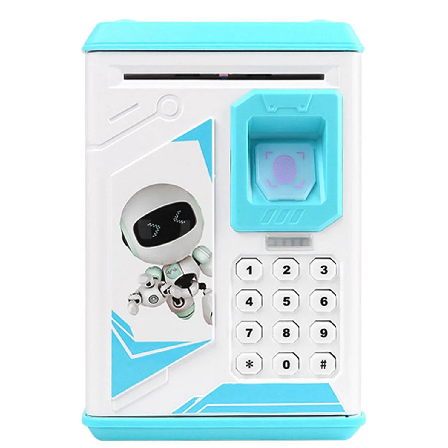 

Electronic Piggy Bank Atm Password Fingerprint Money Box Cash Coins With Music,Blue