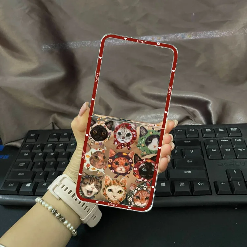 Cute Cartoon Cat Phone Case - Clear Hard Folding Cover with Adorable Animal Design