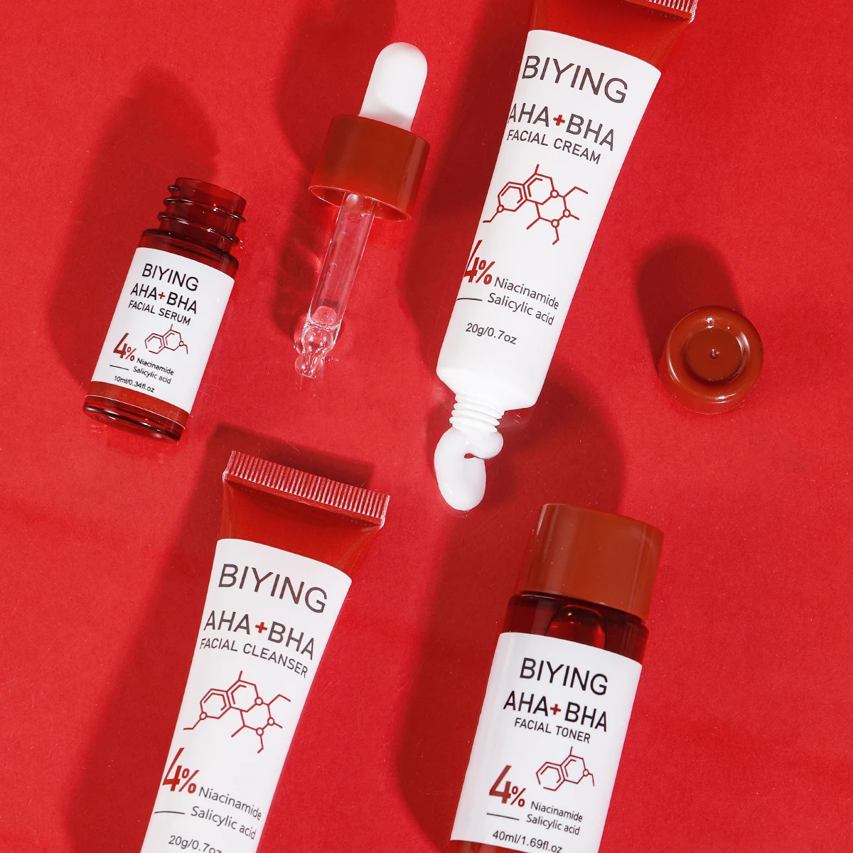 AHA+BHA Series Skin Care Set 4pcs Facial Toner Serum Cream Korean ...