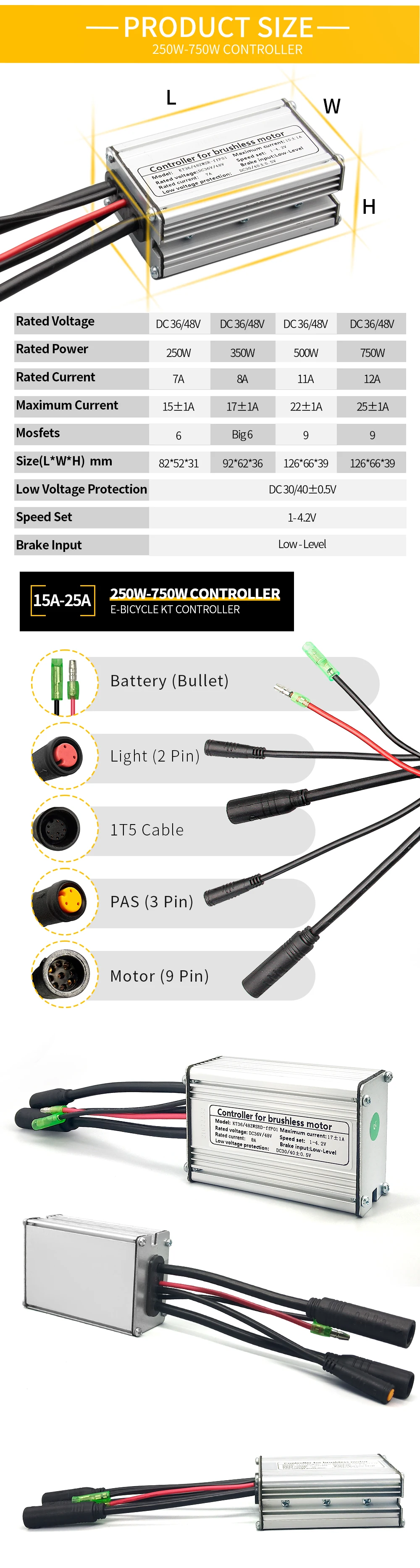Description Picture 4 of itemEbike KT Controller 36V/48V 250W-1000W Julet Waterproof Plug 15A/17A/22A/25A/30A For Electric Bicycle Motor Conversion Kit