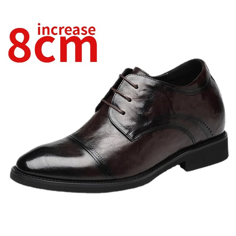 

Men's Dress Shoes Invisible Heightening Shoes Increased 8cm Genuine Leather Business Pointed Derby Elevator Wedding Shoe for Men