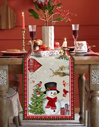 Christmas Style Decoration Snowman Snowflake Dining Table Runner Washable Table Runner For Dining Christmas Tablecloth For Table