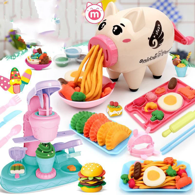 Kids Colored Clay Noodle Machine DIY Play Dough Tools Ice Cream Plasticine Mold Kits Puzzle Toys for Boys Girls Birthday Gift