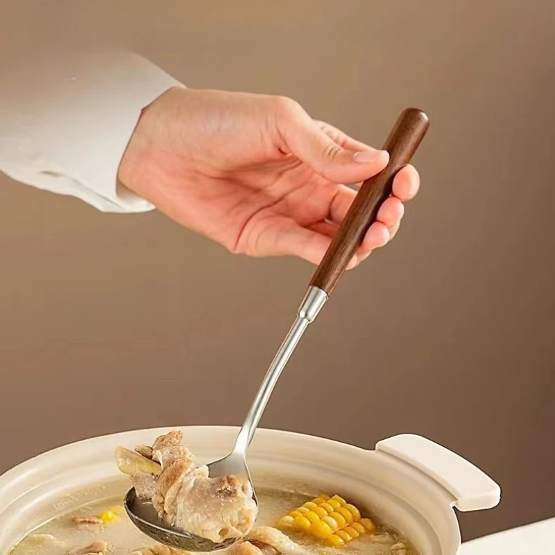 Stainless Steel Spoon Retro Imitation Wooden Handle Scoop Simple Household Soup Porridge Scoop Restaurant Hot Pot Cooking Spoon