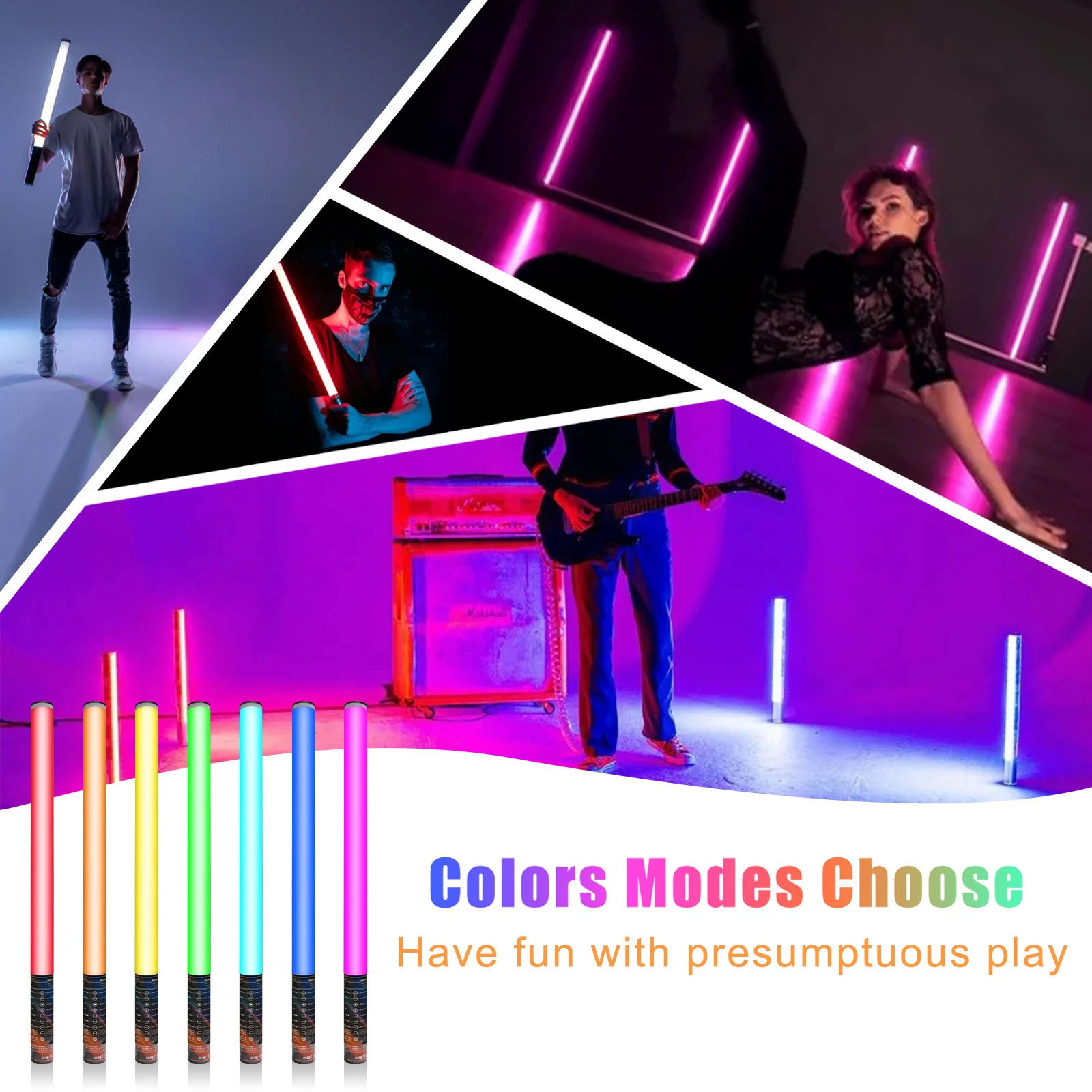 LUXCEO 2pcs 50cm Portable LED Mood Light RGB Stick Colorful Atmosphere
