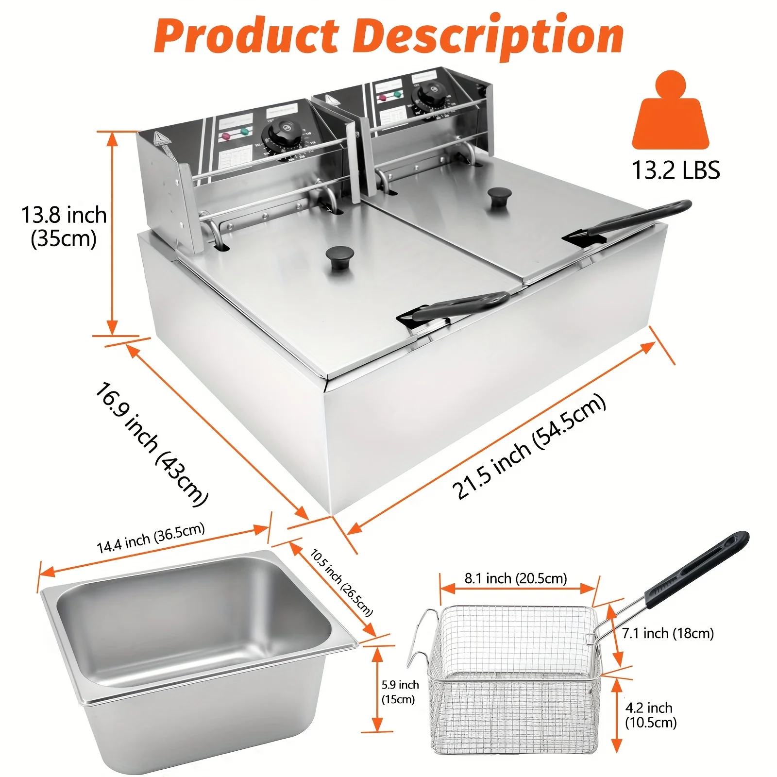 for fryer Electric Deep Fryer stainless steel baskets Countertop with Removable Tank and fryer stainless steel countertop 220v 3