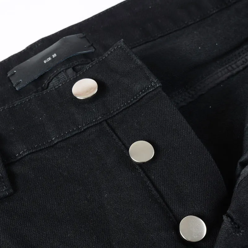 Street Fashion Men Jeans Black Stretch Skinny Fit Ripped Jeans Beading Patched Designer Hip Hop Brand Pants Men Punk Trousers