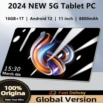 2024 오리지널 태블릿, 안드로이드 12, 16GB 램, 1TB 롬, 듀얼 SIM, 10 코어, WPS, GPS, 블루투스, 5G 네트워크, 전화 통화 태블릿 PC, 11 인치, 신제품