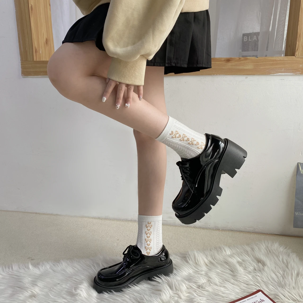 Mary Jane Shoes Uniform Leather Shoes Female British Japanese Retro Platform Low Heel