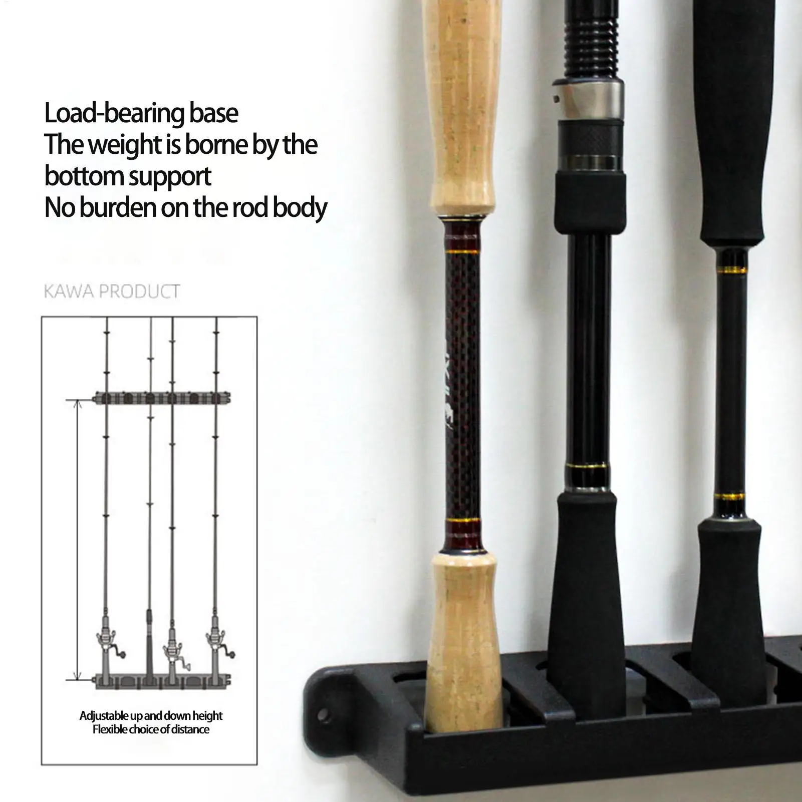 Fishing Rod Holder 6 Holes Wall-mounted Fishing Rod Rack 4 Mounting Screws Fishing Rod Combos Great Fishing Pole Holder For