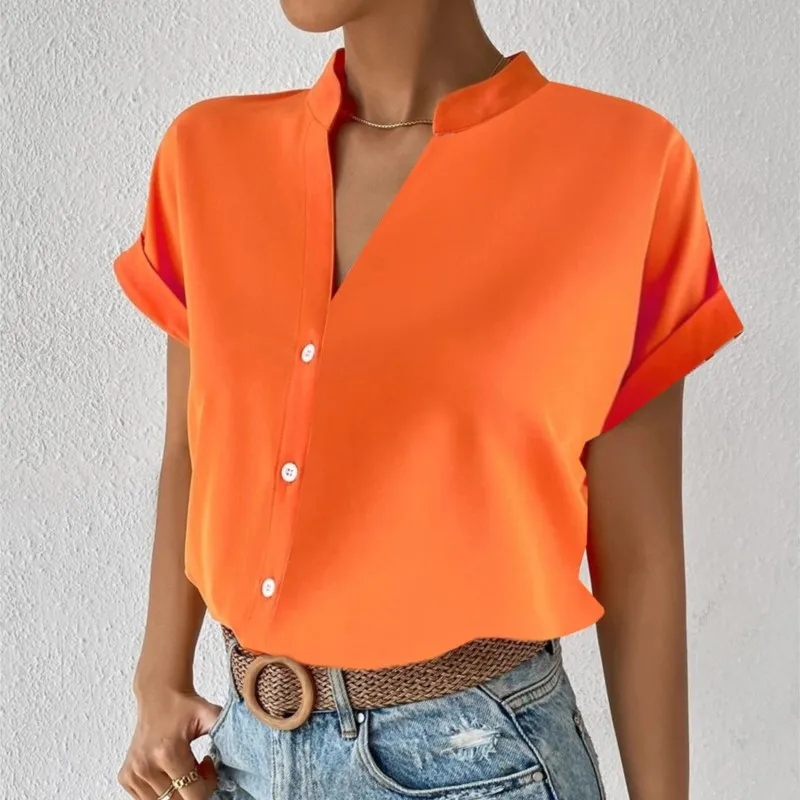 V Neck Short ColorÃ© Femme 2024 Summer V-neck Women's Shirt Casual