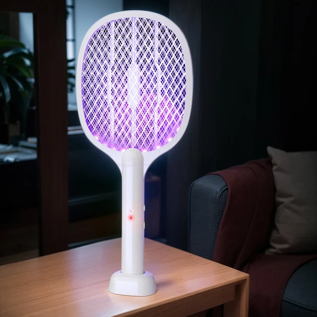 2 in 1 Bug Zapper Racket Handheld Electric Fly Swatter Safe Mosquito Swatter Rechargeable for Home Office Backyard Patio Camping 2
