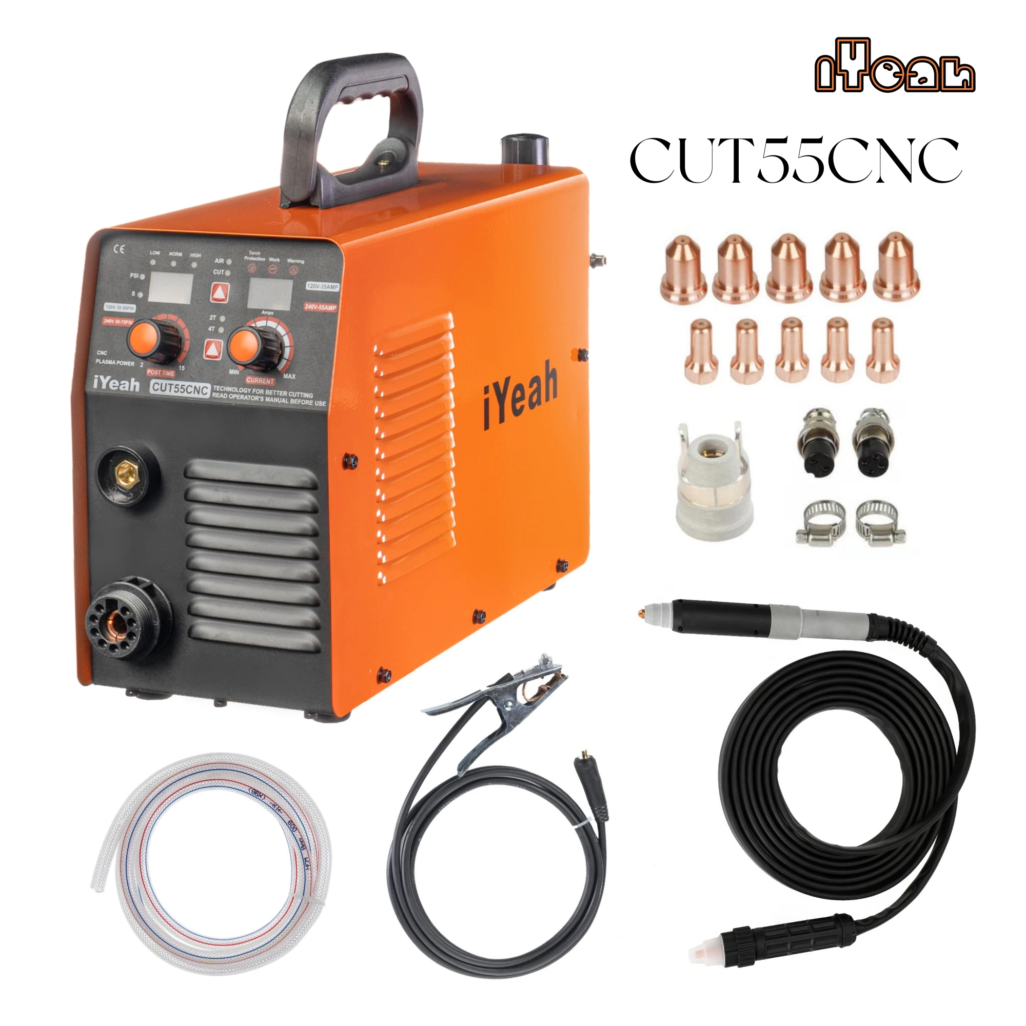 CNC Non-HF Pilot Arc CUT55 CNC iYeah Plasma Cutter 110V/220V 55A IGBT Machine With PT60/PTM60 Straight Torch Easy Cutting 25mm