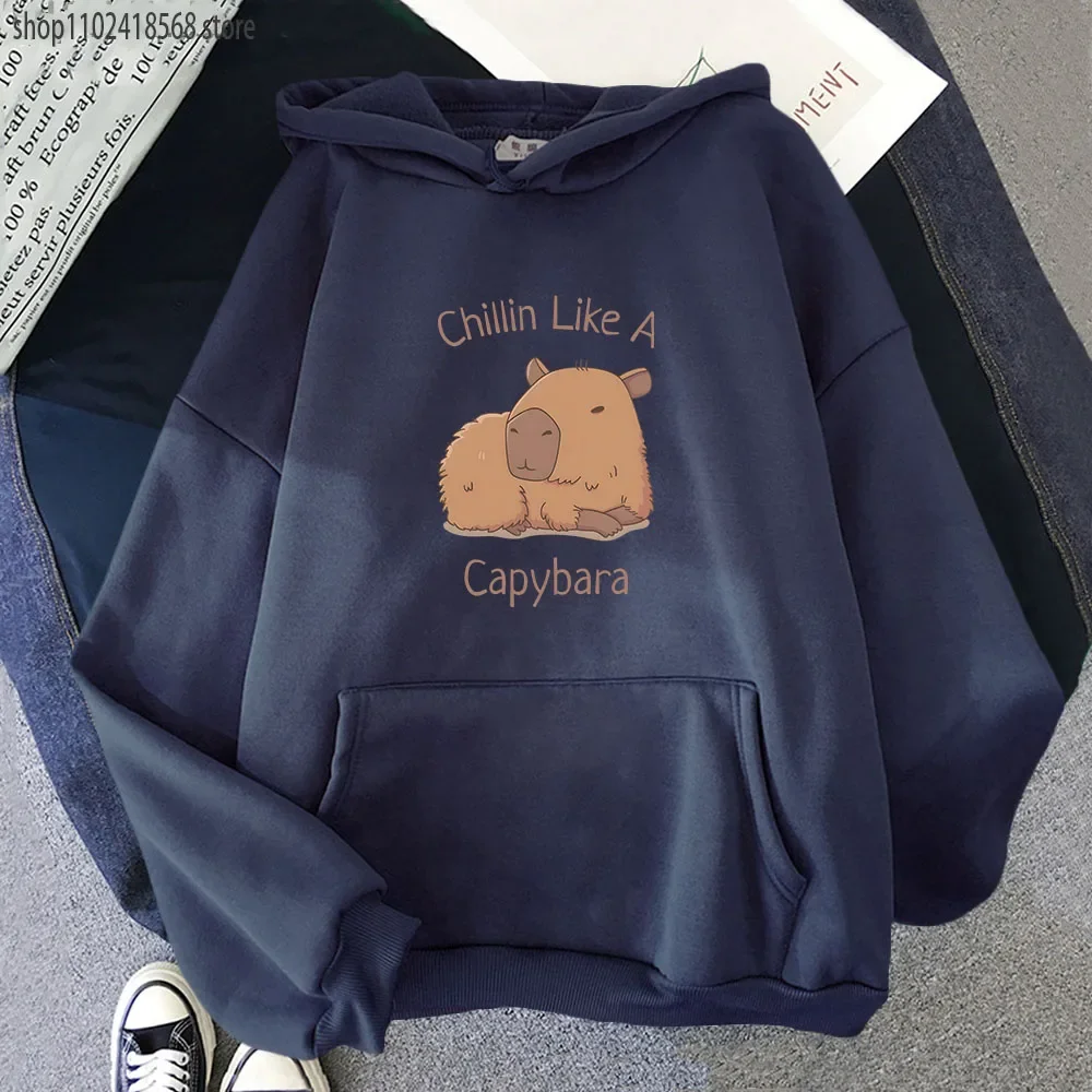 Capybara Hoodies Chilin Like A Sweatshirts Women Long Sleeves Tops Women Clothing Y2k Clothes Kawaii Animal Graphic Pullover