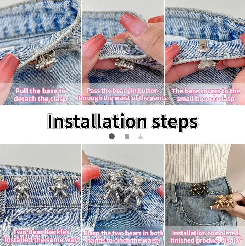 2PCS Bear Shaped Adjustable Jean Button Waist Buckle Snap Pants Buckle Extender Replacement Jeans Button Attacher Pins 2025 4