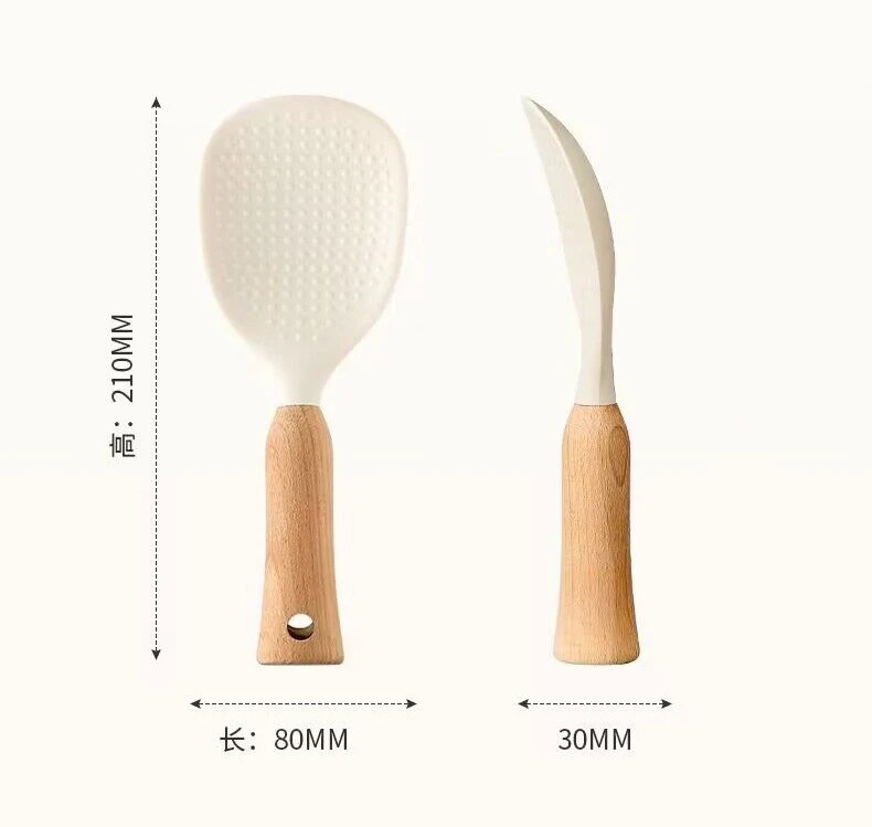 1Pcs Rice Spoon Wooden Handle Heat-resistant Silicone Non-stick Pan Cooking Tools Long Handle silicone cooking spoon,wooden cooking spoon,silicone kitchen utensils