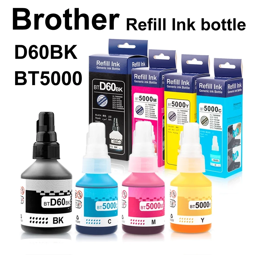 Refill Dye Ink For Brother DCP-T510W DCP-T710W MFC-T810W DCP-T310 MFC-T910W HL-T4000DW BTD60BK BT5000
