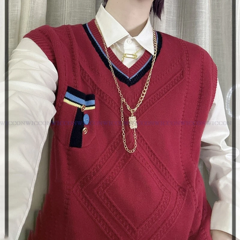 

Love And Deepspace Xavier Rafayel Cosplay Qiyu Sweater Cosplay Rafayel Red Sweater Vest Without Shirt School Uniform Men Cospaly