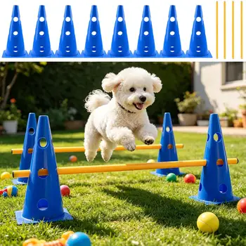 Set Ostacoli e Coni per Agility Canina, Percorso Regolabile per Giardino, Attrezzatura di Addestramento per Cuccioli e Cani di Taglia Piccola, Media e Grande