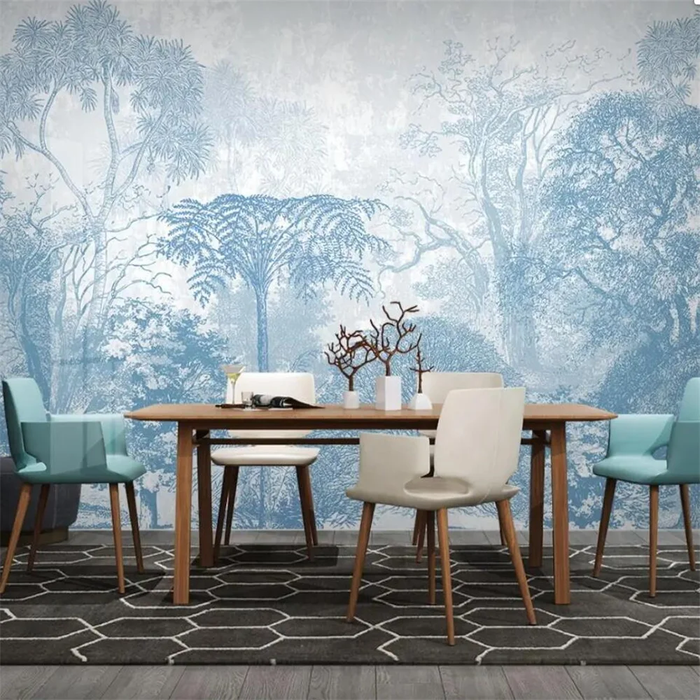 Custom birch tree forest scenery winter decorative papel de parede 3d wall paper panels photos murals wallpaper home decoration