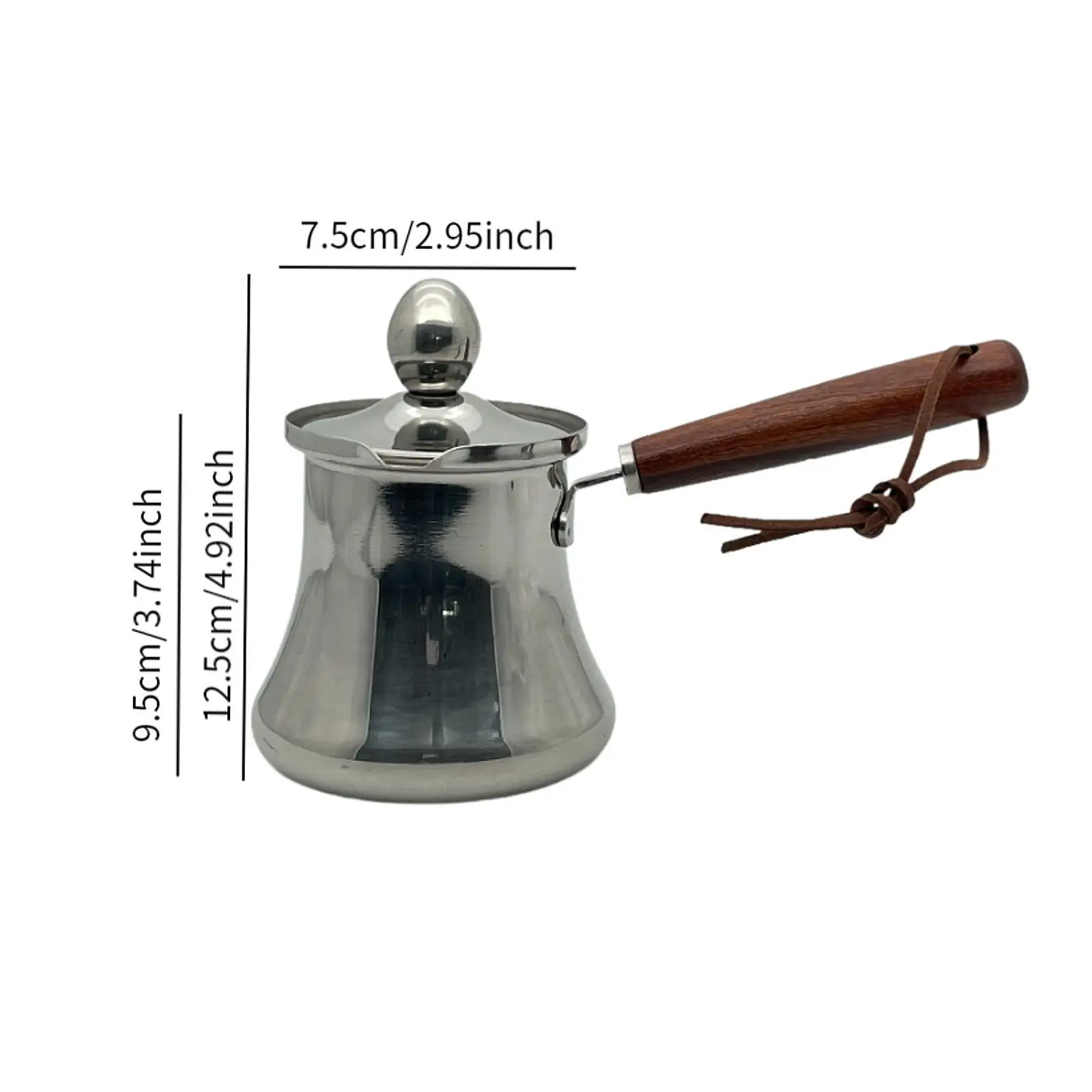 Turkish Coffee Pot Melting Pot with Lid with Wooden Handle with Spout Stovetop