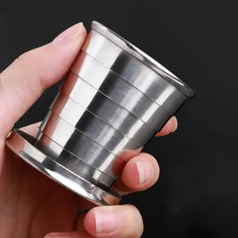 Stainless Steel Folding Cup Portable Water Drinking Telescopic Collapsible Cups Outdoor Travel Keychain Shot Glass