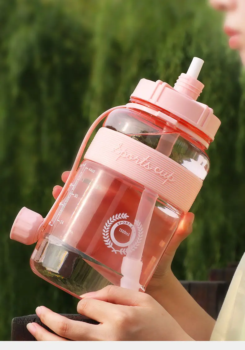 2 Liter Fitness Sports Bottle Plastic Large Capacity Water Bottle with Straw Girl Outdoor Climbing Drink Bottle Kettle BPA Free