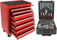 7 Drawers Rolling Tool Chest & Hand Box with Tools,Box with Wheels Pull Handle Key Locking,Complete Tool Kit with 4 Layers 1