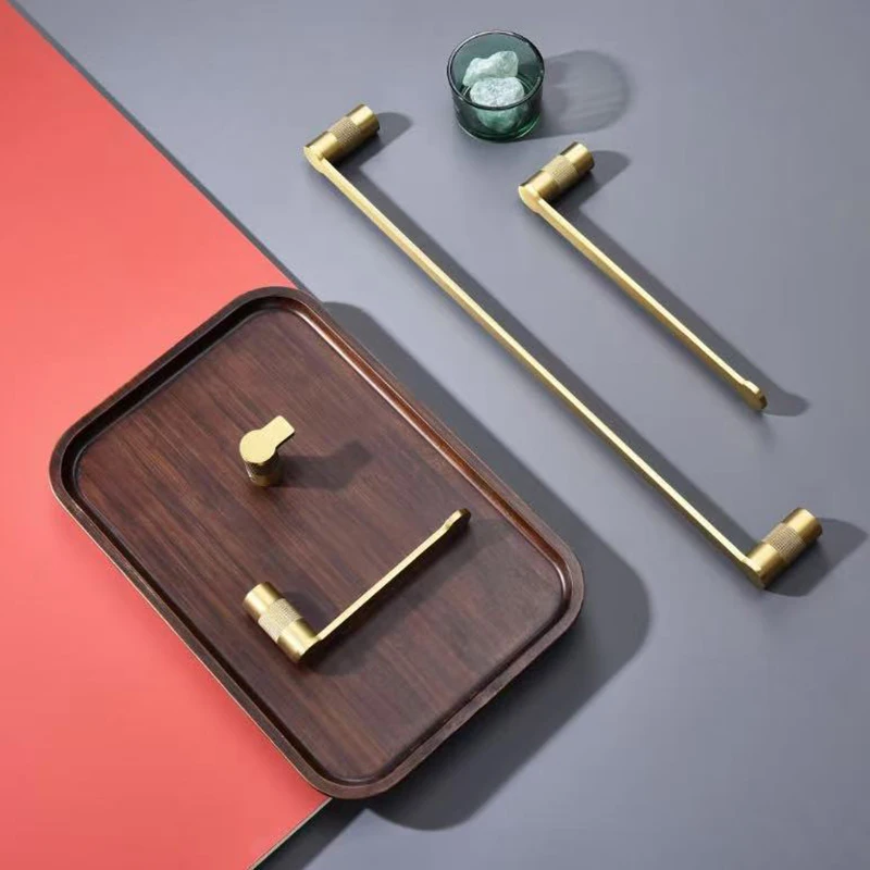 Brushed Gold Brass Coat Hook Paper Towel Holder Towel Hook Ring Bath Rod High Quality Kitchen Bathroom Accessories