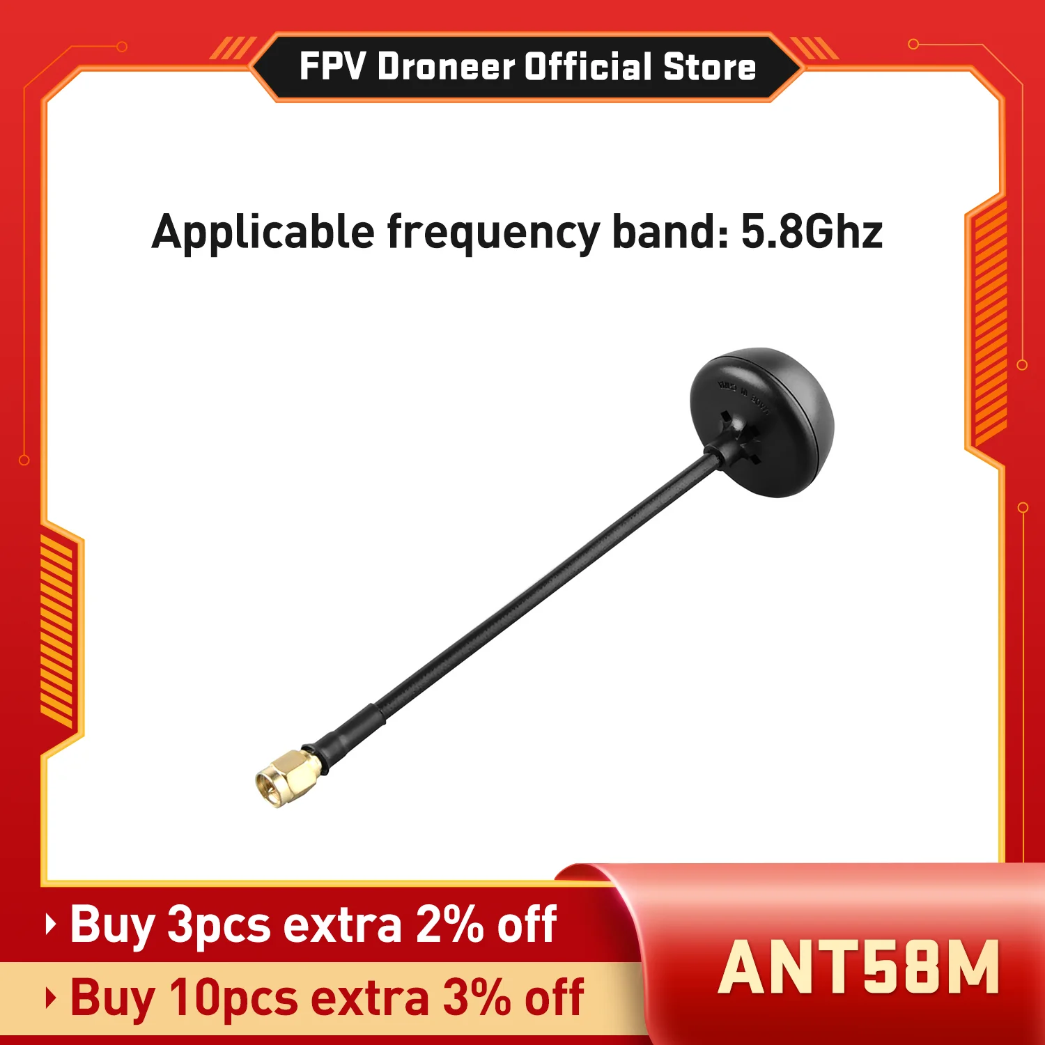 ANT58M Video Antennas Antenna interface SMA Gain 3dB Right/Left Rotary Polarization RHCP within the 5.8GHz Frequency Band