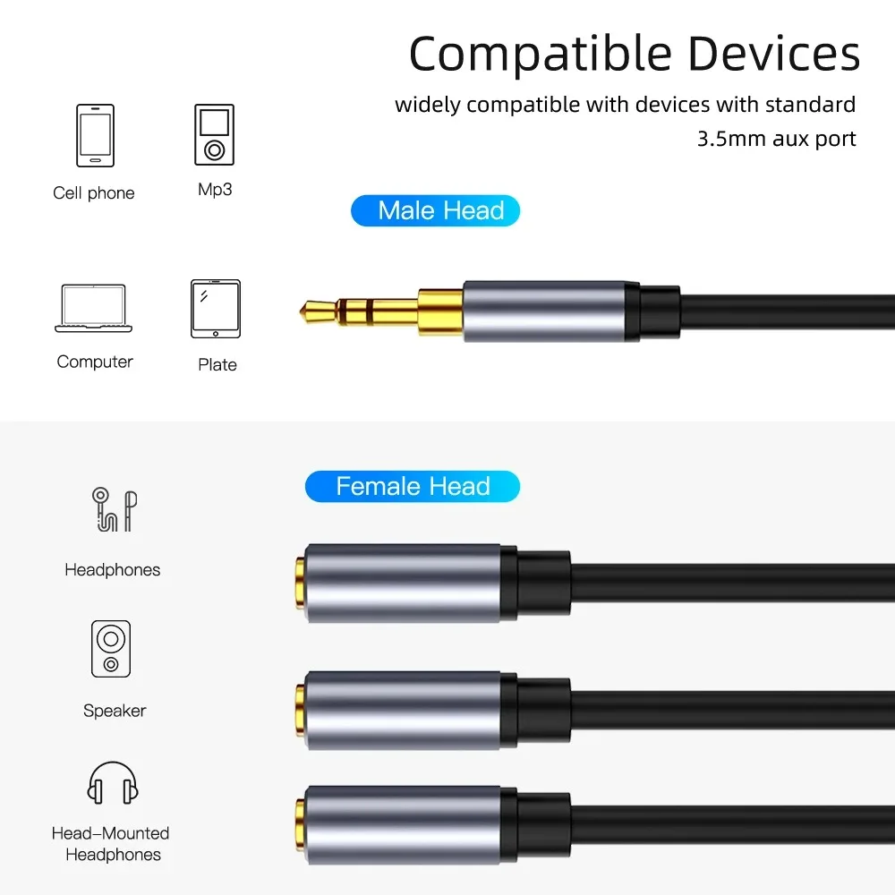 Universal Multi-Port 3.5mm Audio Splitter with TRS Stereo Extension Cable