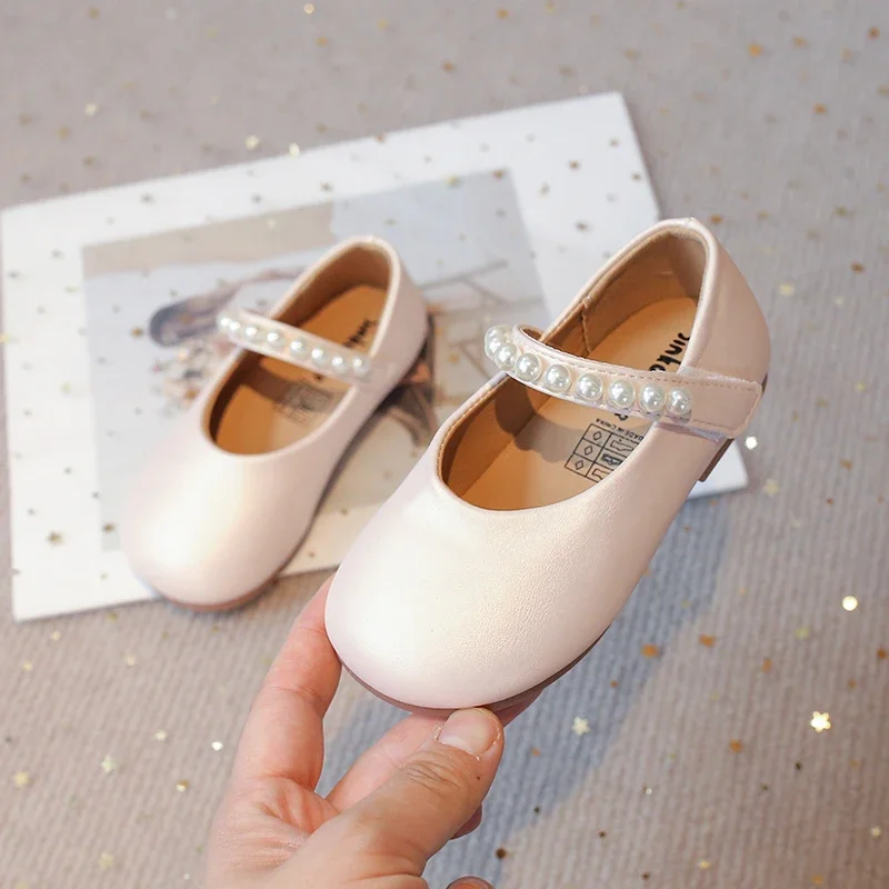 White Leather Kids Mary Janes Shoes for Girls with Beading