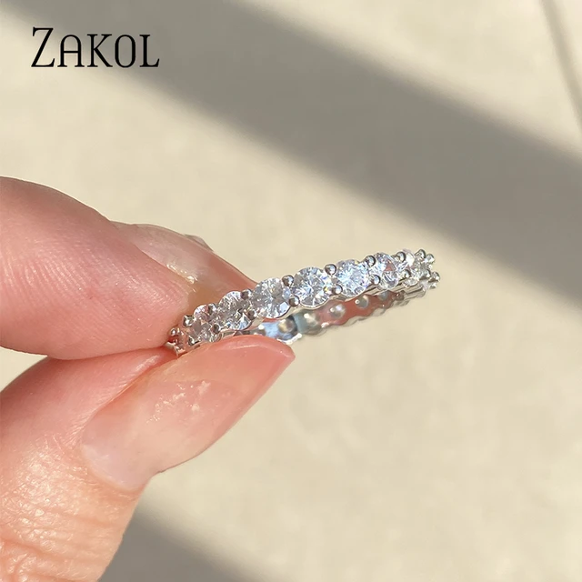 ZAKOL-Conjunto de anillos de boda de circonia cúbica para mujer y