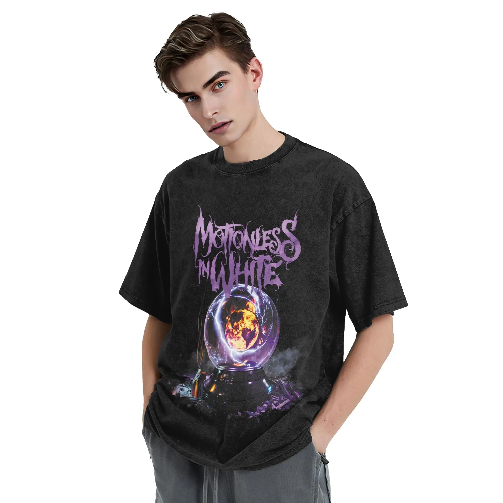 Motionless In White T-Shirt für Herren, 100 % Baumwolle, tolles T-Shirt mit Rundhalsausschnitt, kurzärmelig, Kleidung in Übergröße – Detail 4