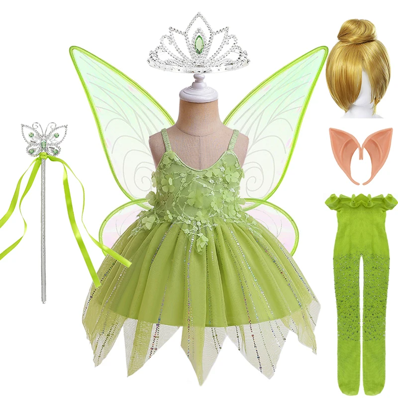 Summer Fancy Baby Girl Slip Flower Elf Tinker Bell Dress Halloween Toddler Neonati Cosplay Masquerade Princess Party Ball Gowns