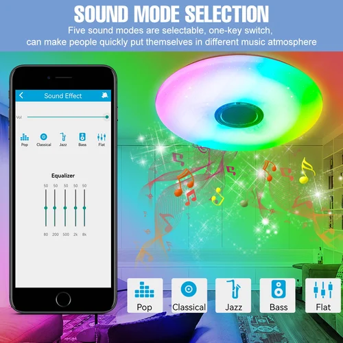 RGB LED 스마트 천장 램프 앱 원격 제어 블루투스 스피커, 침실 샹들리에, 거실 파티 장식, LED 조명 3