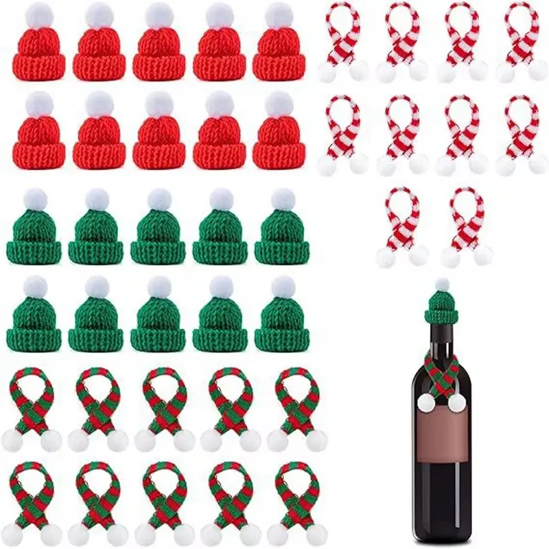 10Pcs Mini Christmas Hat Christmas Table Tree Decorations Ornament Wine Bottle Decoration Doll Accessories