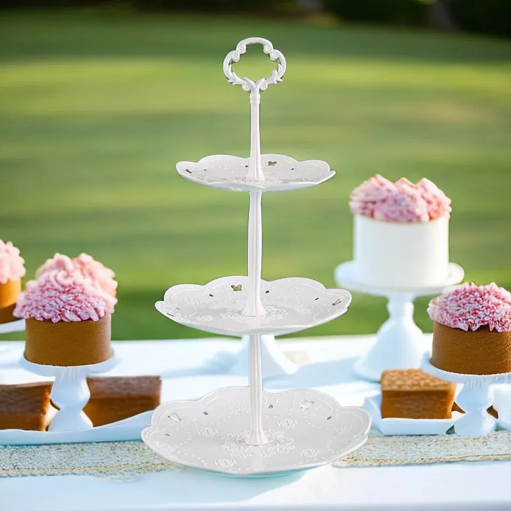 Dessert Cake Stand 1 Set Cake Tray Cake Stand Three Layer Fruit Tray Cupcake Display Stand Creative Display Plastic Dried Fruit