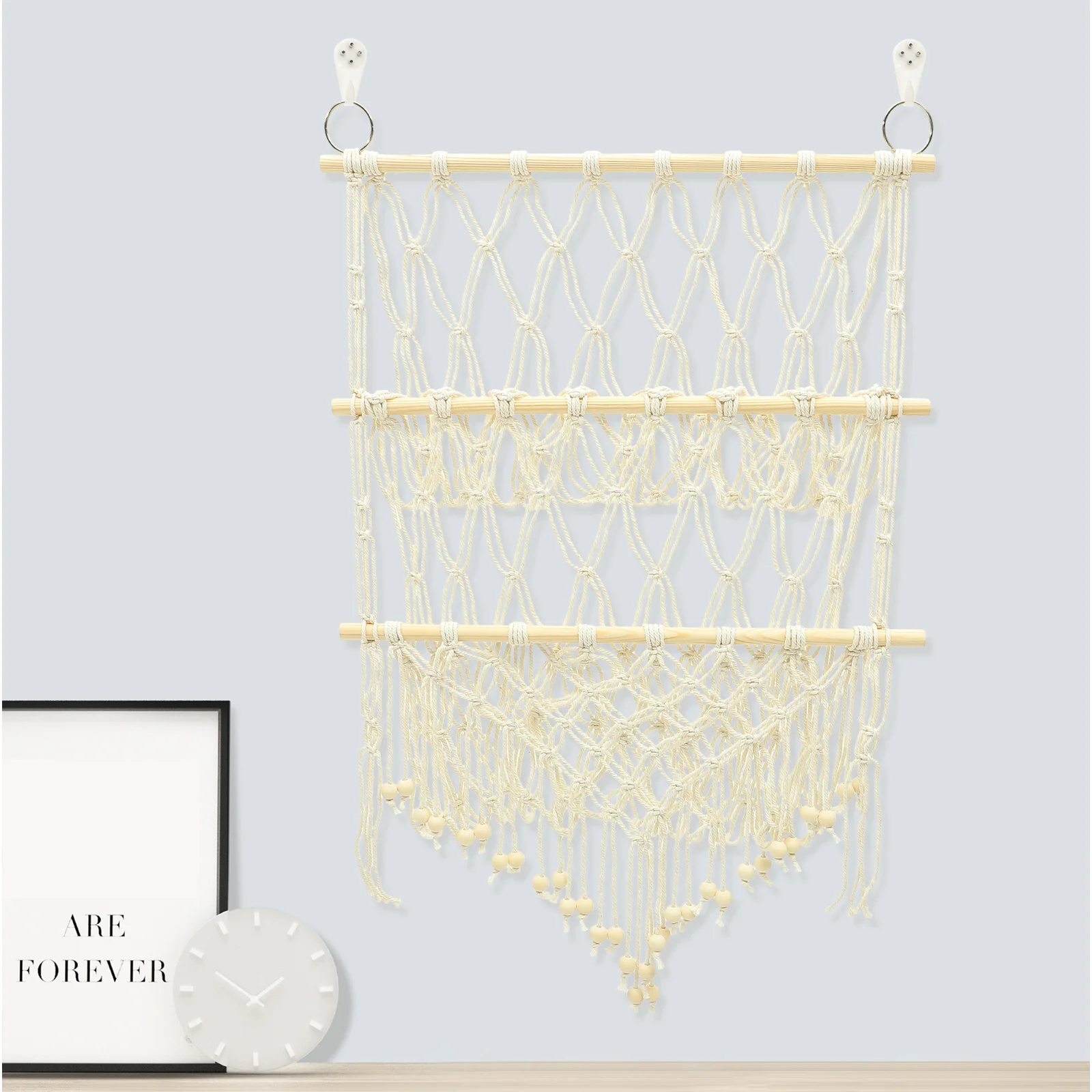 

Wall Macrame Basket Net Bag Storage Rack Childrens Toys Tassel Hanging Ornament