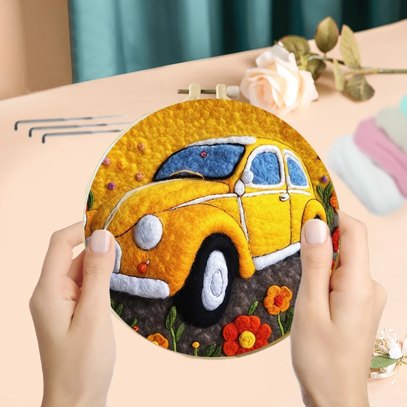 GATYZTORY Wool Felting Painting Kit Car Funny Diy Felt Crafts Felt Needle Painting Landscape For Handwork Gift Decoration